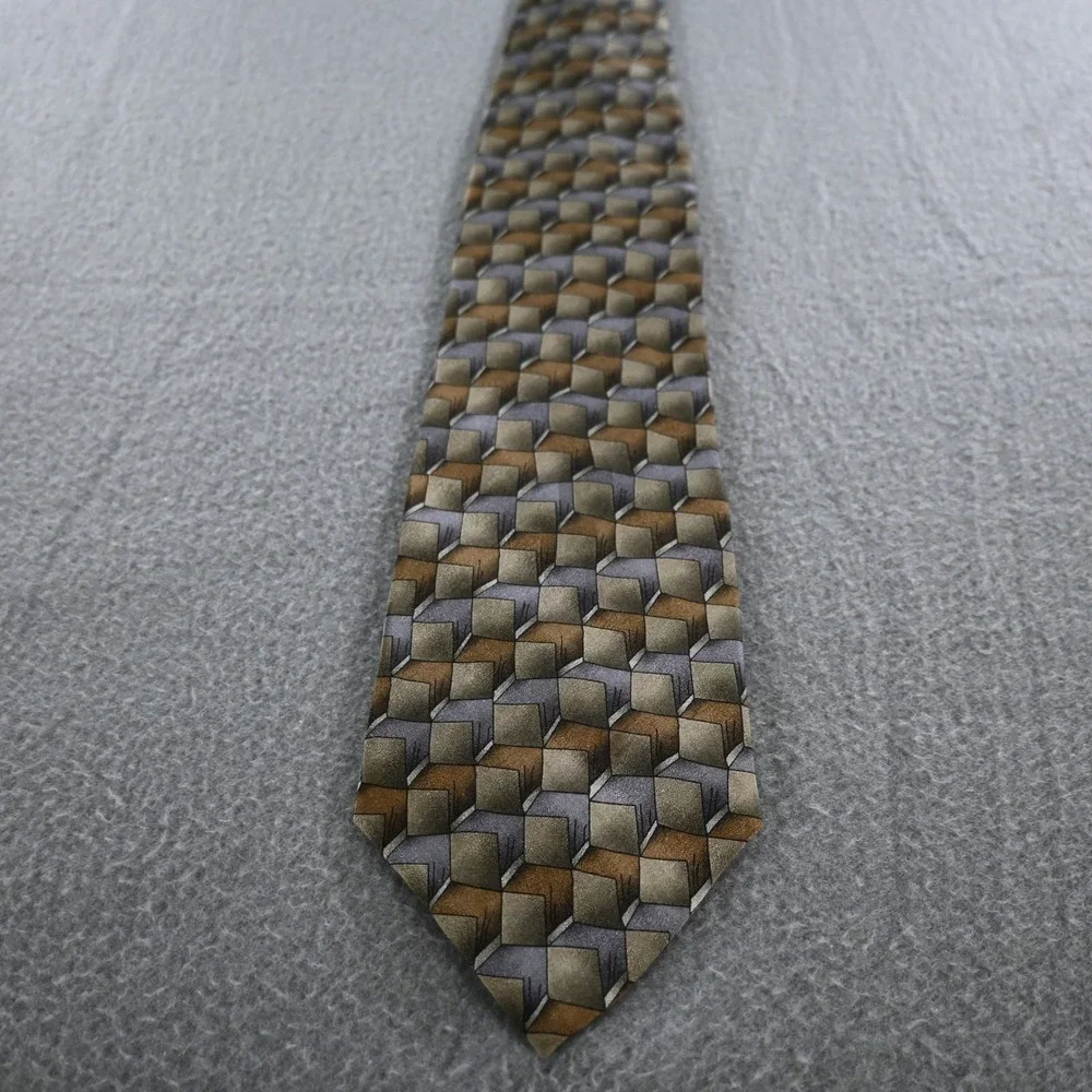 Grateful Dead Mens‎ Step Out Twenty-First Set Silk Tie OS Gold Grey Geometric